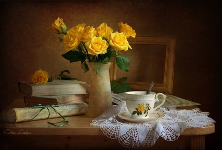 Still life - nature, yellow, roses, soft, flowers