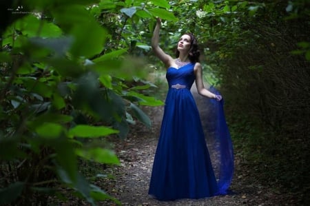 Blue Lady - lady, forest, model, blue