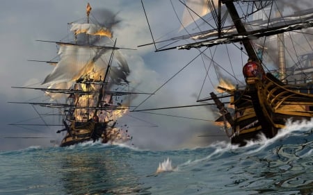 Sea Battle - ocean, war, ships, tall ships, sea