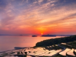 flooded terraces at sunset