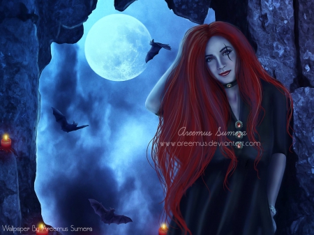 The Dark Night - lady, fantasy, dark, night, blue