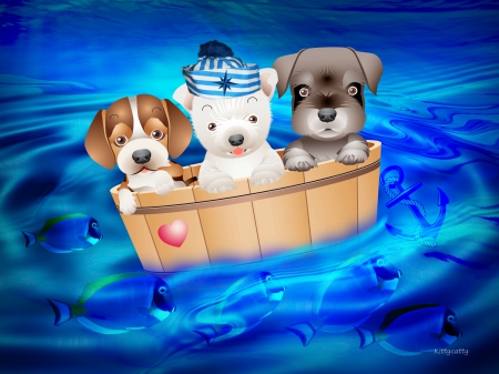 â™¥ Little Skipper â™¥ - heart, water, skipper, oecean, anchor, fisch, dog, blue, dogs, friends, sea, cute, boat