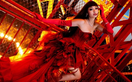 Oriental Beauty - red, wallpaper, beautiful, girl, art, oriental, photography, orange, woman, fashion