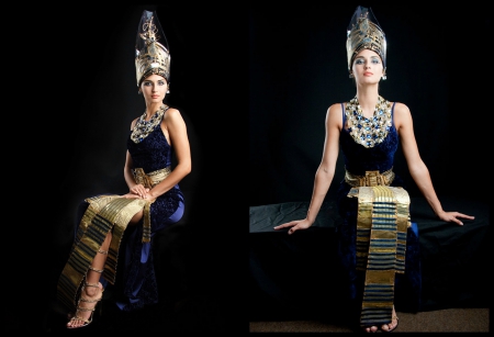 Anna Safroncik - woman, beauty, cleopatra, actress, girl, black, model, anna safroncik, blue, golden, dress