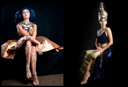 Anna Safroncik - woman, beauty, cleopatra, actress, girl, black, model, anna safroncik, blue, golden, dress