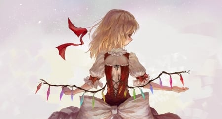 Back - back, anime, flandre scarlet, girl, blonde hair, short hair, solo, manga, Touhou, wings