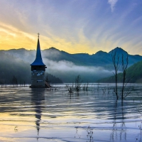 underwater church in a flooded lake