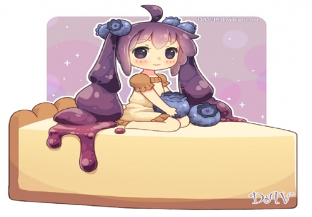 Blueberry Cheesecake - girl, chibi, cheesecake, dessert, food, orginal, cute