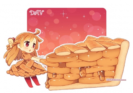 Apple Pie - pie, food, girl, cute, chibi, orginal, dessert, apple