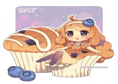 Muffin - muffin, girl, cute, chibi, orginal, cake