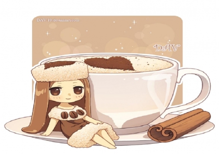 Coffee - kawai, cute, coffee, orginal, chibi, girl, cup