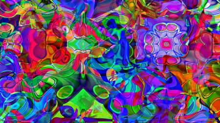 Psychedelic Curves - abstract, curves, circles, yellow, blue, colors, pink, purple, psychedelic, red, green