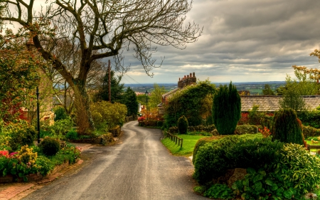 *** Village in England *** - roud, nature, vilage, dark, sky