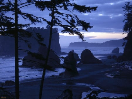 Serenity at Dusk - ocean, beach, water, dusk, serenity, rocks, waves