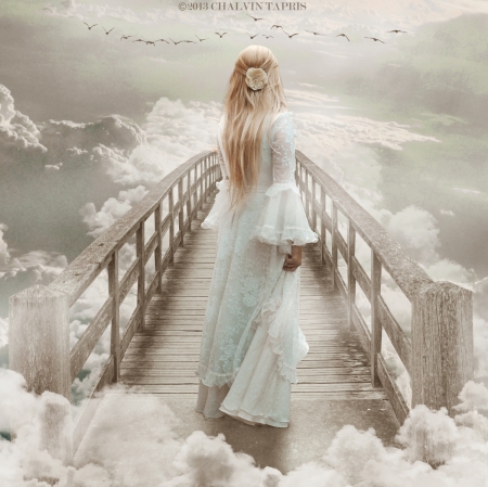 A new Direction - abstract, clouds, lady, bridge