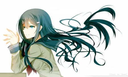 Sayaka Maizono - pretty, anime, blue, beautiful, girl, beauty, lovely, long hair, sweet, uniform, happyness, white, red, cute