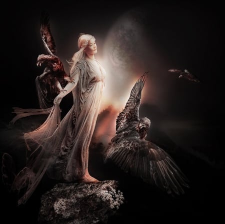 Where Eagles Dare - bird, abstract, fantasy, eagle, lady