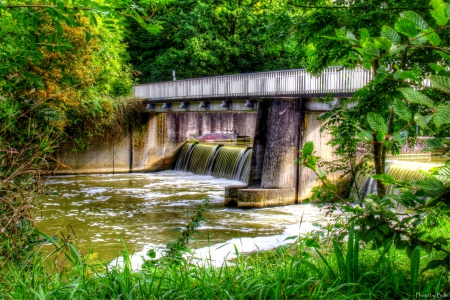 RIVER BRIDGE - bad mergentheim, falls, river, hdr, bridges, germany