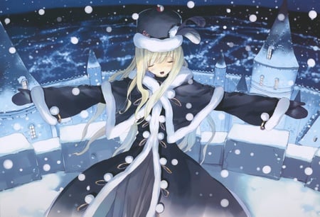 Ryo - anime, snowflakes, winter day, snowy night, ueda ryo