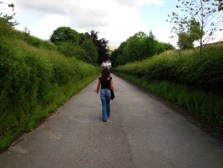 walk this way - girl, countryside, trees, pathway