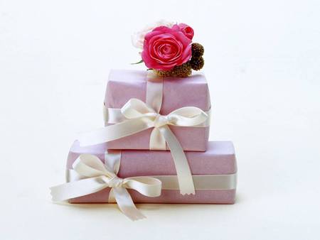 Presents Just for you - white ribbons, gifts, rose, presents