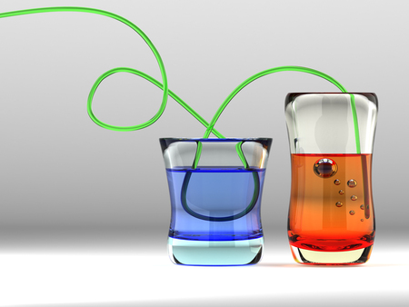 Experimental glasses - green straw, coloured liquid, experiment, glasses