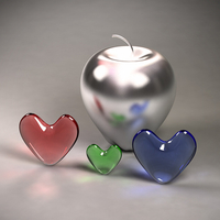 Silver apple and glass hearts