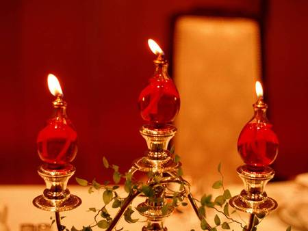 Gold Candleabra - flames, gold candleabra, red candles