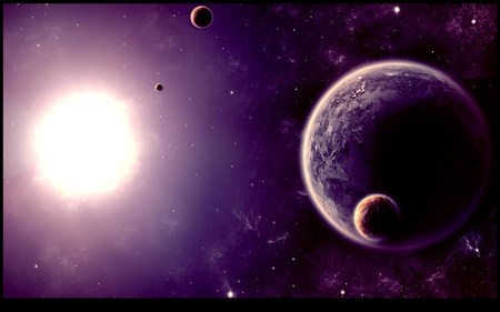 Sunshine In Space - sunshine, abstract, purple, light, space, planet