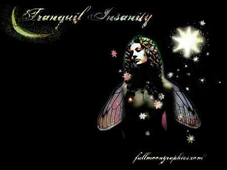 Tranquil Insanity - wings, winged, faerie, moon, fairy, female, stars, woman