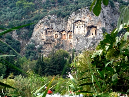 	Lykia graves carved in rock. Dalyan  turkey - turkey, rock, lykia, carved, graves, dalyan