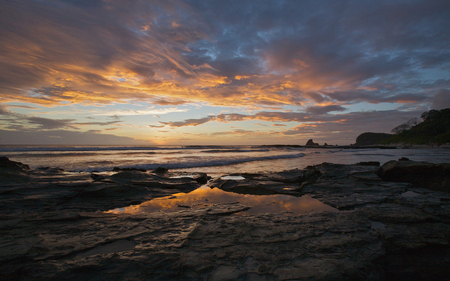 Maderas Beach - clouds, coastline, blue, beach, maderas, ocean, sunset, nature, nicaragua, sky, rocks