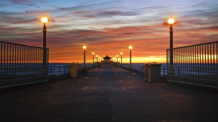 Light The Way - ocean, nature, lights, pier