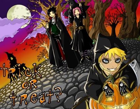 Halloween - witches, artwork, night, pumpkin, castle