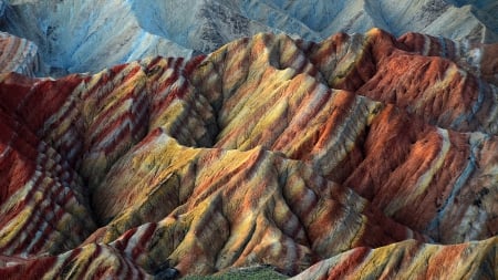 unbelievably beautiful colored hills in china - hills, minerals, cliffs, colors, peaks