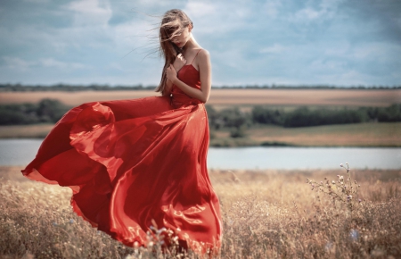 Red Poppy - woman, poppy, red, dress