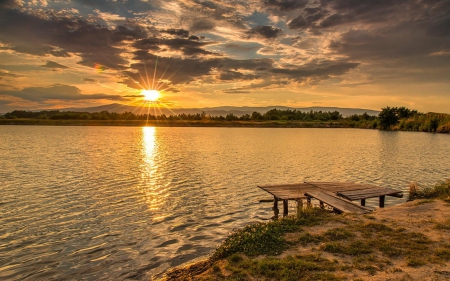 Evening at the lake - lake, slovenia, sunset, sun