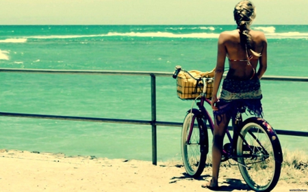 summer,becycle,girl - girl, cute, sea, beach