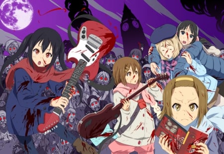 K-ON! VS Zombies - tsumugi, anime girls, azusa, anime friends, mugi, mio, yui, zombies, k-on, undead, anime, anime rockers, ritsu