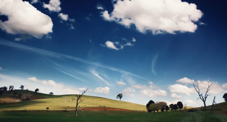 spring - hill, clouds, blue, hd, spring, color, mountain, sky