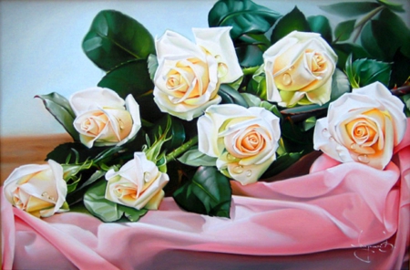 Roses - painting, roses, nature, soft