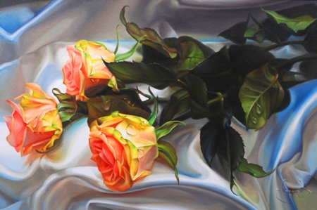 Roses Painting - flowers, painting, roses, nature