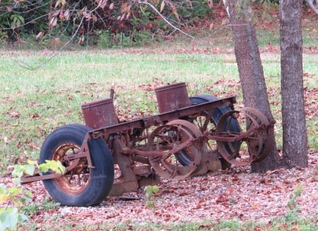 Old and Outdated - farm, rust, autumn, ohio, work, field, country, nature, fall, wheels, machinery, tree