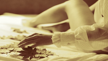 Autumn afternoon - leaves, women, autumn, photography