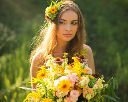 Pretty face - flowers, face, blond, woman