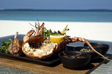 Beach Picnic - beach, crayfish, lobster, paradise, barbecue, polynesia, view, bora bora, food, sand, dinner, ocean, lunch, picnic, islands, tropical, exotic, eat, restaurant, island, fish, sea, tahiti