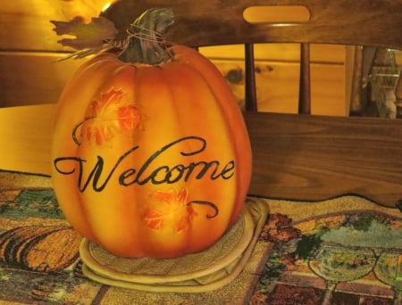 Pumpkin Welcome - autumn, pumpkin, decorative, thanksgiving, september, nature, halloween, fall, october, craft, november