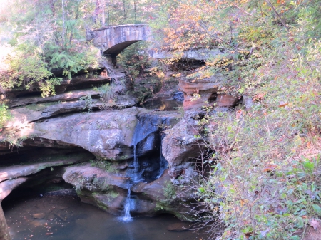 Walk This Way - creek, Ohio, stream, forest, walk, Cantwell Cliffs, leaves, trail, Hocking hills, stone, trees, water, hiking, architecture, fall, nature, waterfall, autumn, leaf, bridge, tree pine