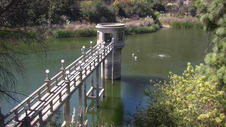 Hollywood Reservoir - hollywood, nature, california, reservoir, water, bridge