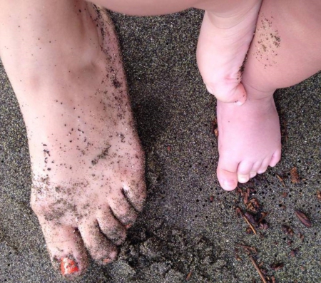 Mother and Child - family, feet, sand, toes